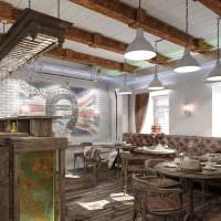 Idee des hellen Interieurs eines Restaurants im Loft-Stil Foto