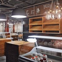die Idee eines hellen Restaurant-Interieurs im Loft-Stil-Bild