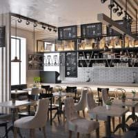 die Idee einer hellen Gestaltung eines Cafés im Loft-Stil-Bild