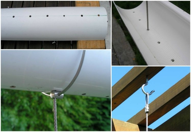 lodret-urtehave-skabe-regn-tagrende-hvid-boret-stål-kabel-metal kroge