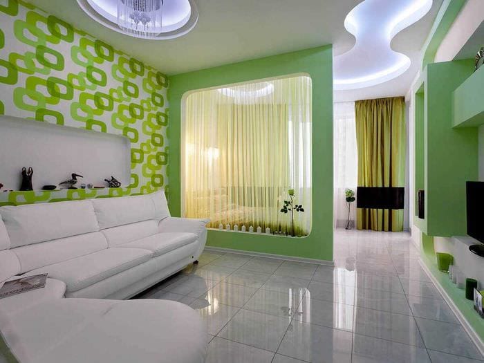 דוגמה לחדר שינה בסלון בעיצוב בהיר