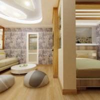 הרעיון של עיצוב יוצא דופן של תמונת חדר השינה בסלון