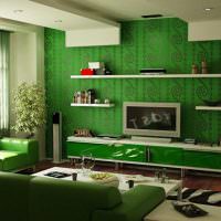 Zelená farba v interiéri obývačky