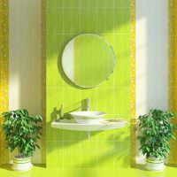 Badeværelse med gulgrønne fliser