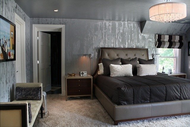 Metalliske effekter-ikke-vævede tapeter-grå-nuancer-vægfarver-soveværelse-ideer