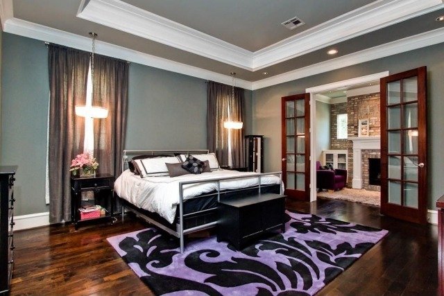 moderne-væg-farver-til-soveværelse-gulvtæppe-lilla-mønstret-blomster
