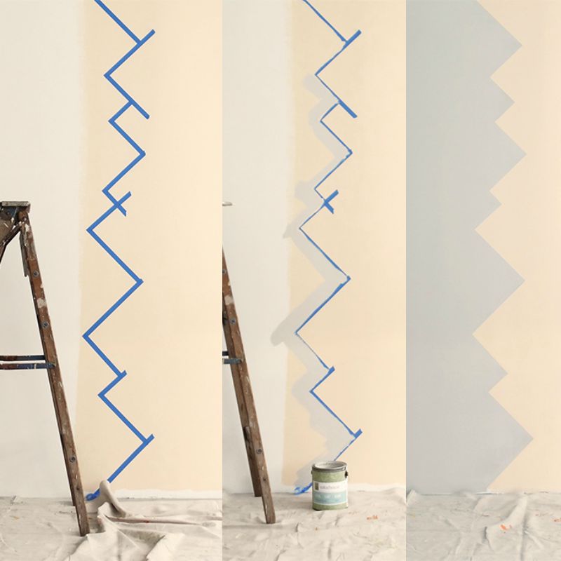 Vægdesign-gør-det-selv-farve-zig-zag-mønster-grå-fersken-farve