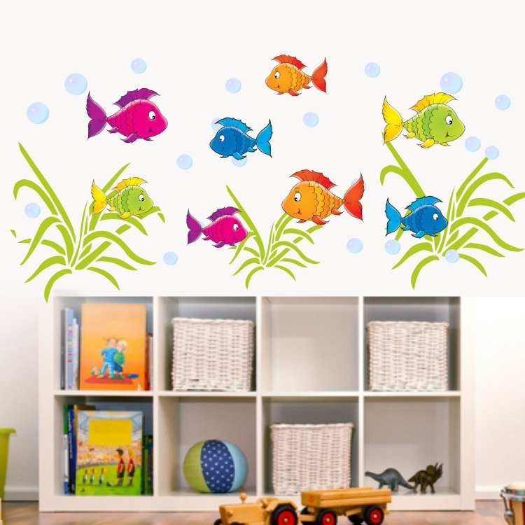 væg-mærkater-børn-værelse-ideer-farverige-fisk-søde