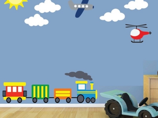 vægmærkater børneværelsesideer til drengehelikopterhimmel