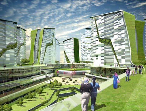 grøn futuristisk arkitektur