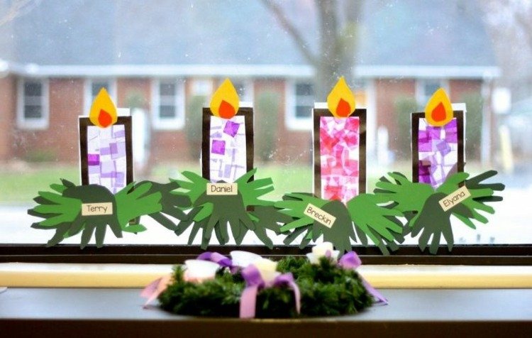 Julehåndværk med børn til advent - lys som vinduesbilleder lavet af silkepapir