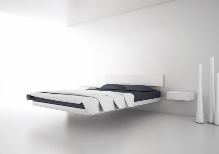 Hvide soveværelsesmøbler -stil-design-minimalistisk-hø seng-grå-moderne-enkel.