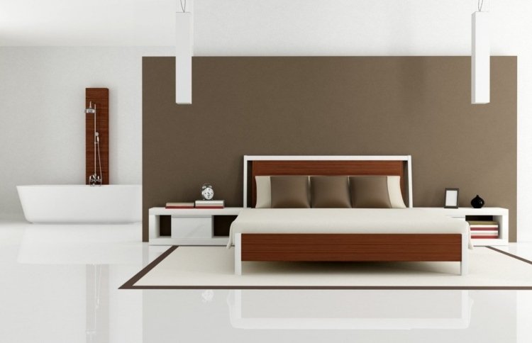 Hvide soveværelsesmøbler -stil-design-minimalistisk-brun-højglans-gulvpuder-enkel