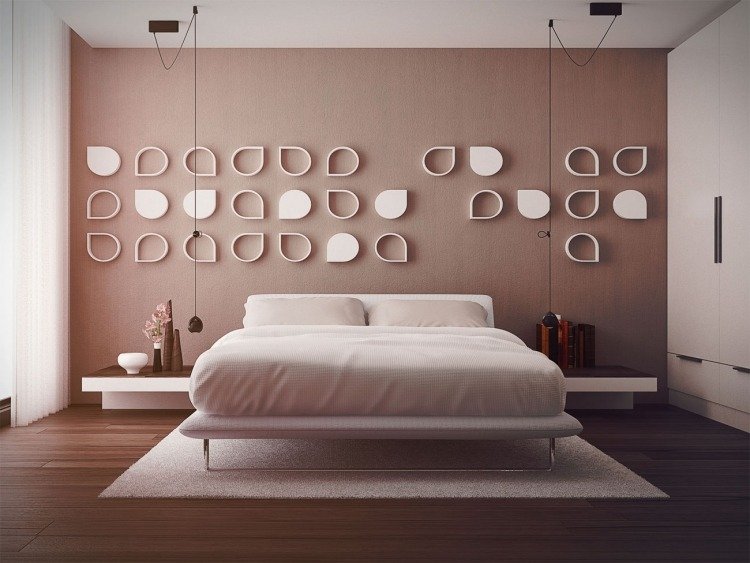 Hvide soveværelsesmøbler -stil-design-væg-dekoration-moduler-anrodnen-sengekonsol-tæppe