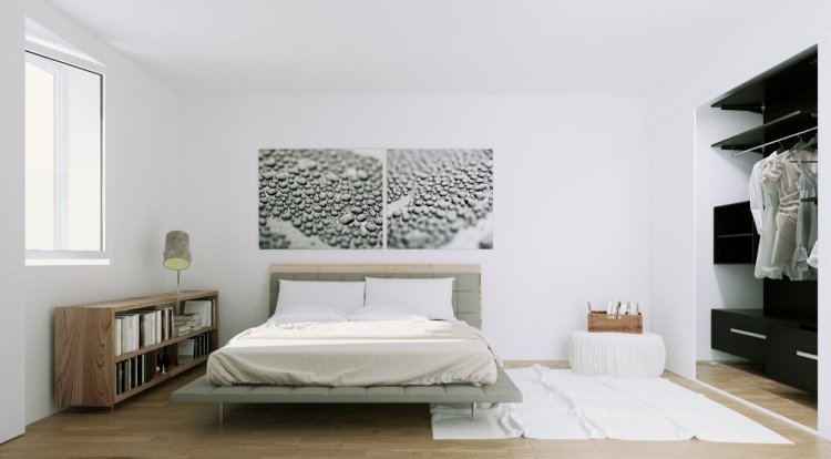 hvid-soveværelse-møbler-stil-design-minimalistisk-trægulv-beige-grå-monokrom-farver