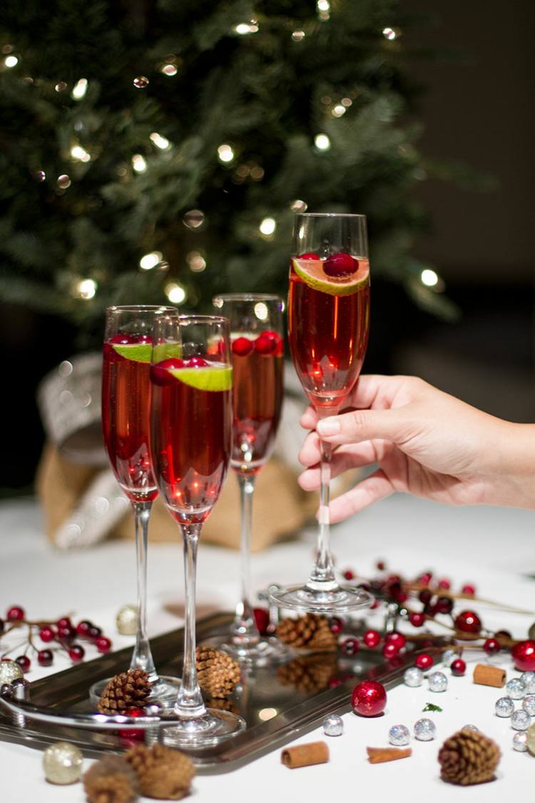 jule cocktail champagne tranebær