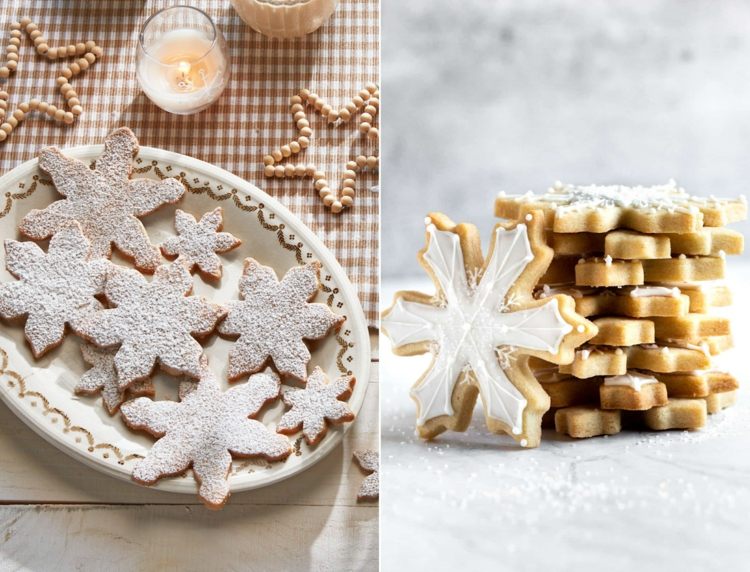 Opskrifter til julekager - småkager med pekannødder i form af snefnug