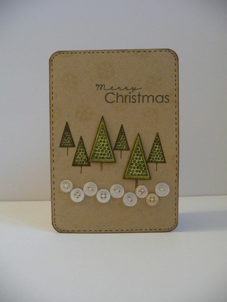tinker dig selv julekort rustikt papir grantræer 3d knapper hvid sne