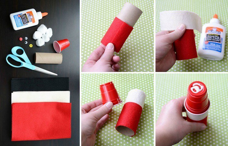Julemanden tinker materialer-filt-vatrondeller-toiletrulleinstruktioner