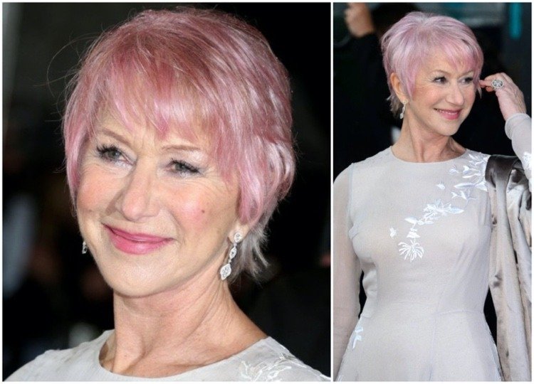 Helen Mirren med pastellrosa hår