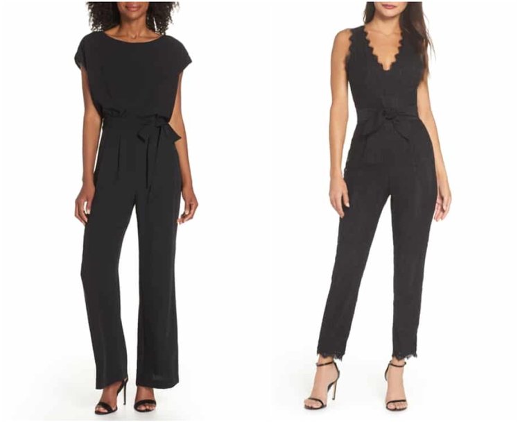 enkle stroppede sandaler til elegant sort jumpsuit