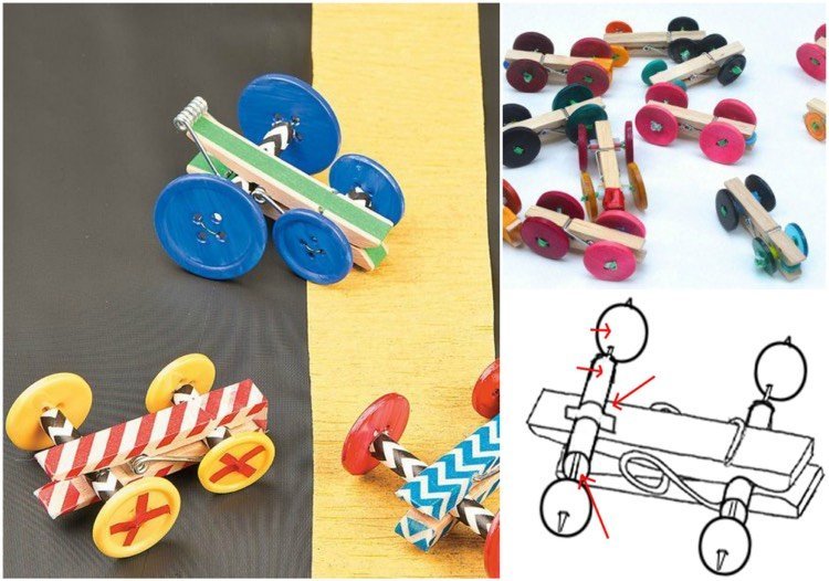 træværk-børn-ideer-drenge-småbørn-racerbiler-knapper-træpinde