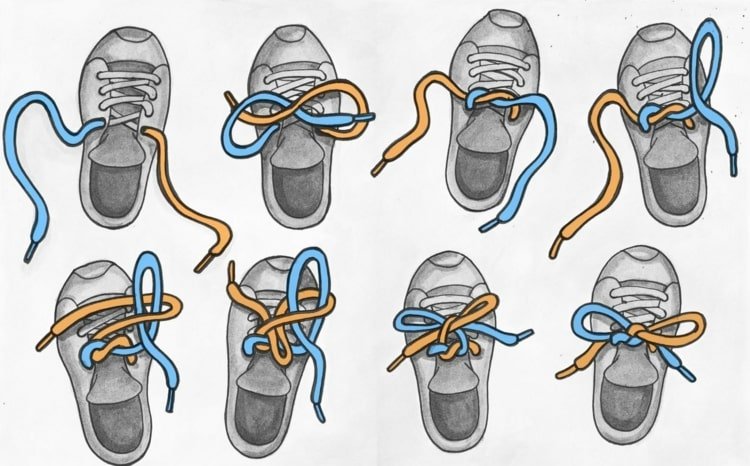 Lær at binde sko med firkantede knuder som en klassiker med instruktioner