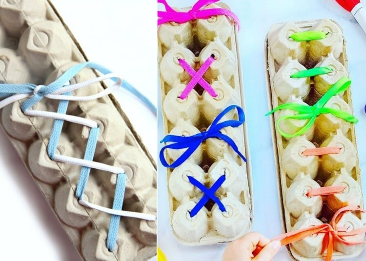Lær at binde sko med æggekartoner - øv snøring med denne kunsthåndværkside