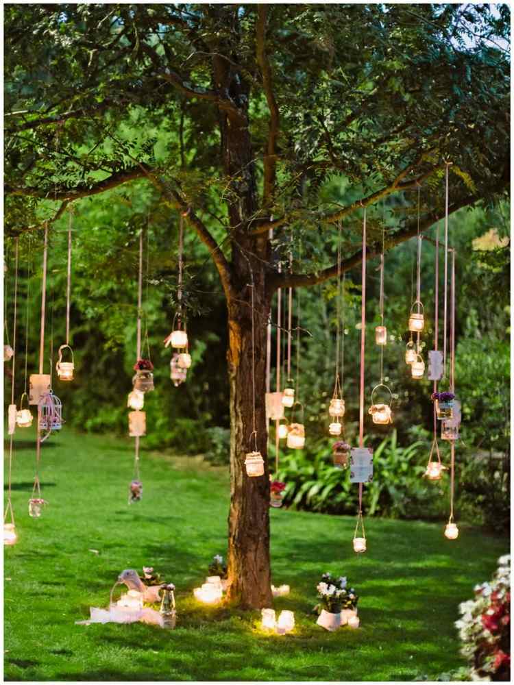 Planlægning af en have bryllup dekoration ideer eventyr lys belysning natur