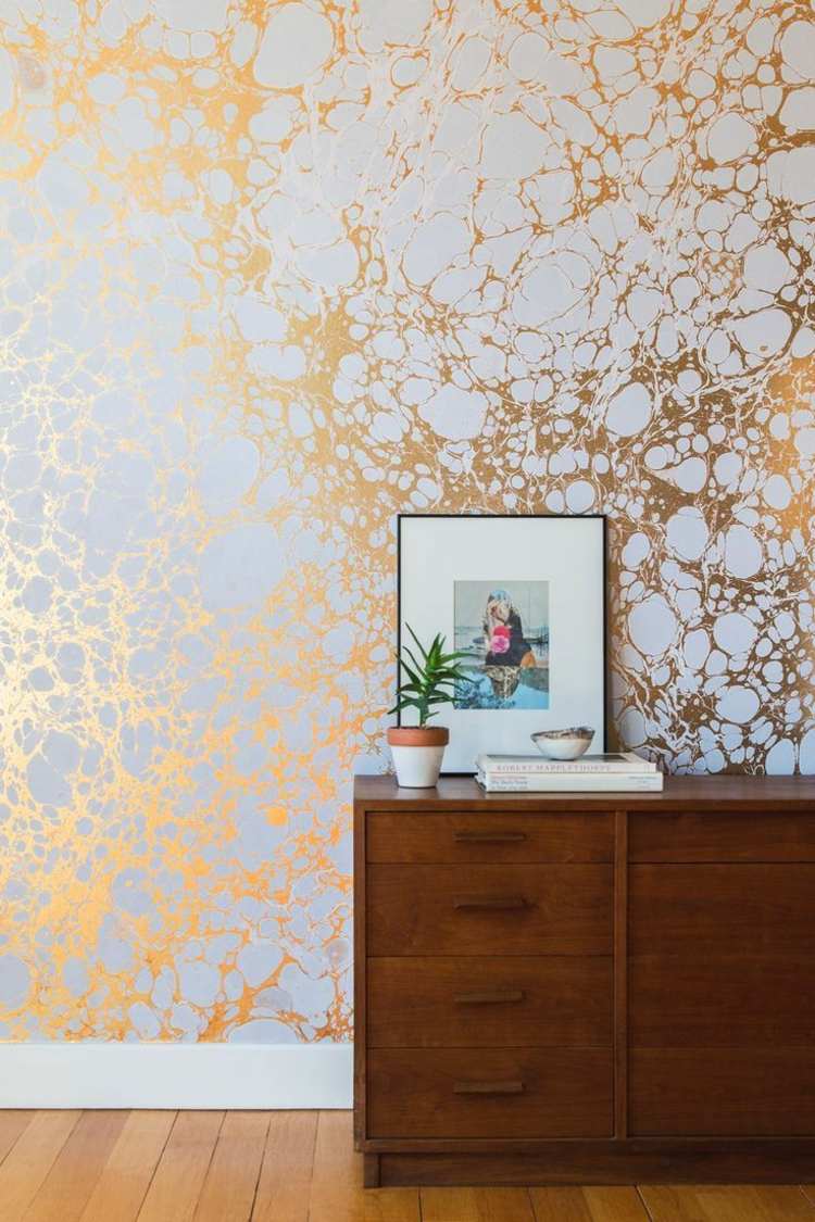 vægge design guld tapet idé moderne elegant kommode