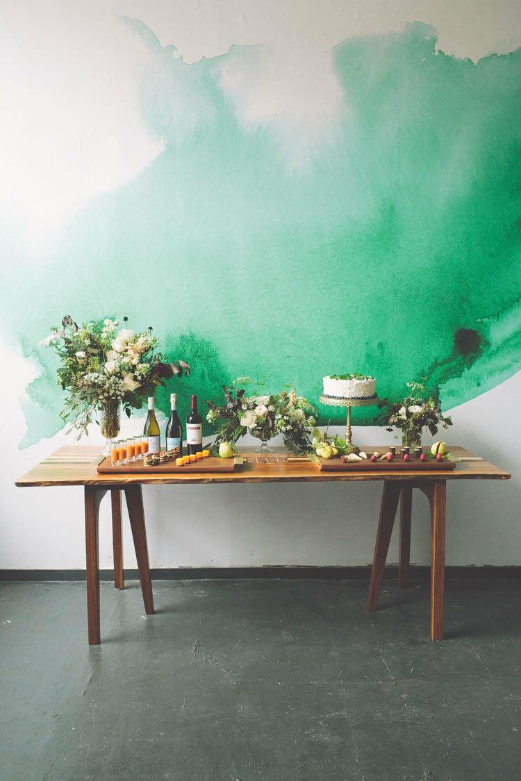 væg design trends akvarel grøn tapet diy inspiration sidebord