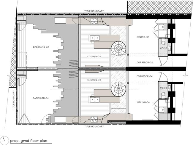 arkitektonisk planoversigt designerhus bestående af to bygninger