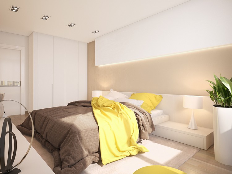 levende-ideer-farve-design-soveværelse-creme-led-belysning-gul-accenter-brunt-loft