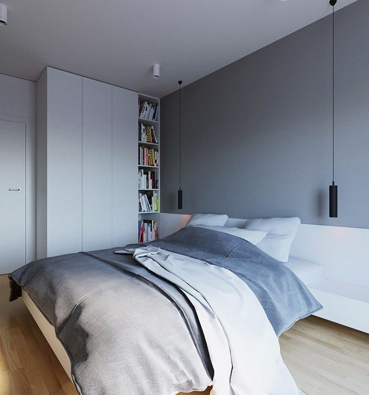 levende-ideer-farve-design-soveværelse-sten-grå-hvide-møbler-sorte-vedhæng-lamper
