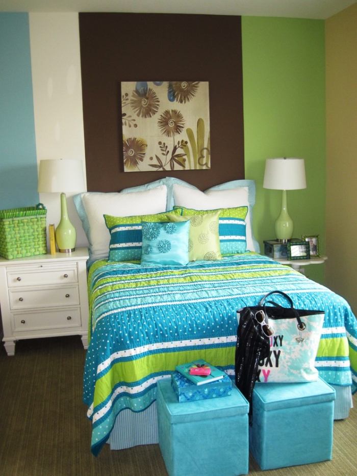 børneværelse-stærk-grøn-blå-maritim-farver-sengetæppe-mønster-frisk