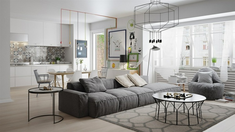 design-lejlighed-mørkegrå-sofa-stue-monokrom-metal-møbler
