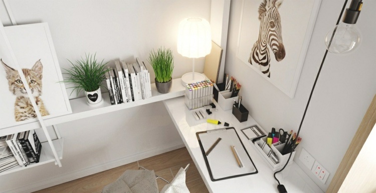 designe en lejlighed hjemmekontor-idé-skandinavisk-hvide-møbler