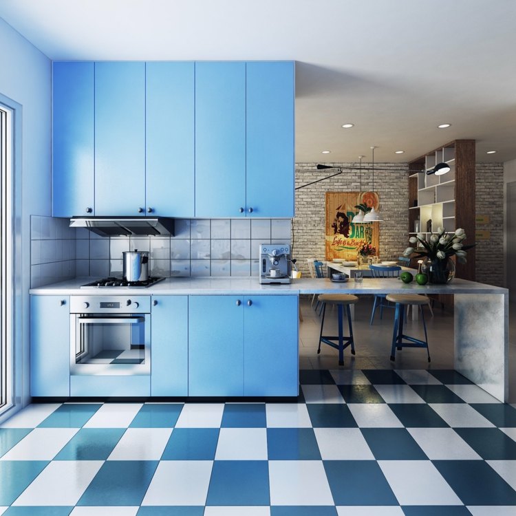 design lejligheder køkken-lyseblå-skabe-nordisk stil