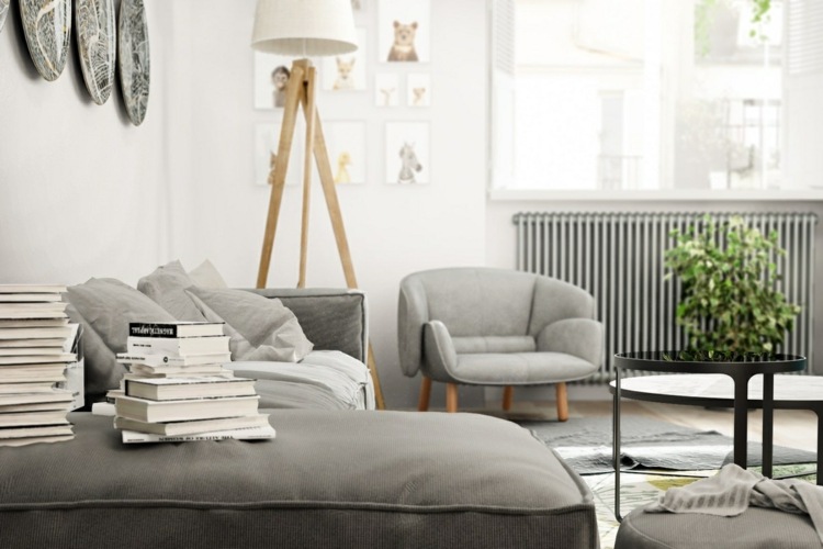 design-lejlighed-lænestol-design-afslapning-stue-radiator-grå-gulvlampe