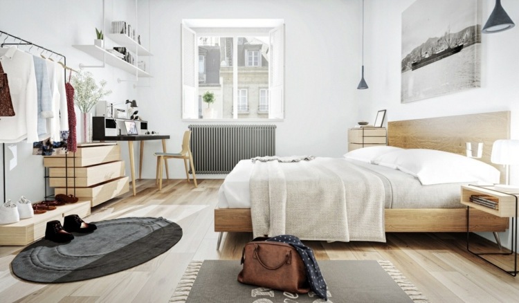 design-lejlighed-enkel-stil-sengetæpper-oval-seng-træ-hvidt sengelinned