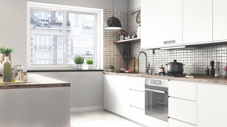 design-lejlighed-enkelt-køkken-bagvæg-mosaik-fliser-grå
