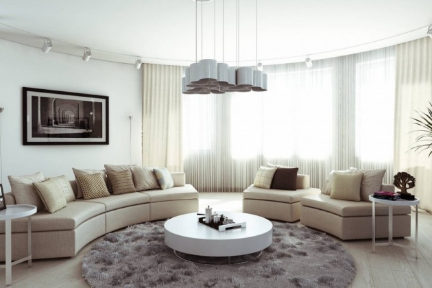 gulvtæppe rund shaggy grå stue moderne