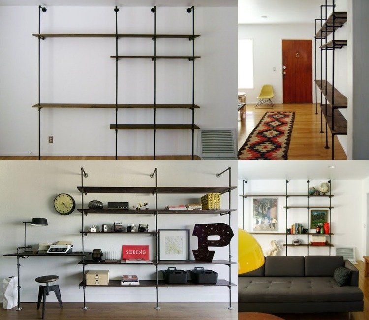 Byg-dine-egen-væg-ideer-rørformede møbler-sort-industrielt-design-moderne