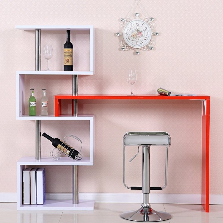stue-bar-hylde-drikkevarer-vin-flasker-glas-væg-ur-tapet-pink-bar-bar bordstol-højde-justerbar-lys rød