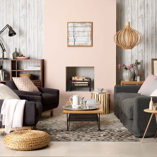 romantisk stue-pink-grå landlig stil