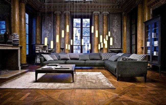 Sofabord træ pejs grå møbler