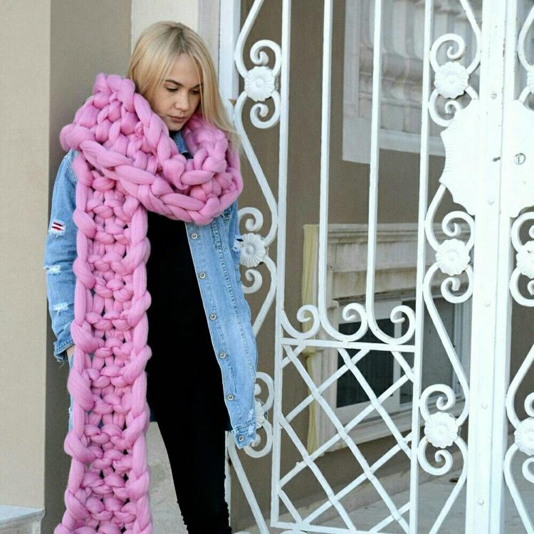 XXL strikket tørklæde kæmpe chunky pink trend