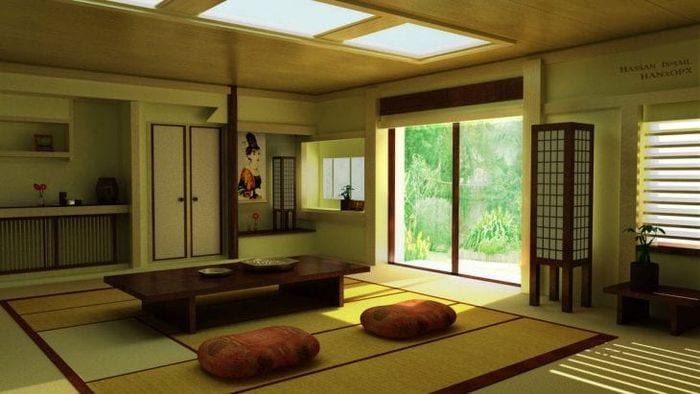 ljus inredning av lägenheten i japansk stil