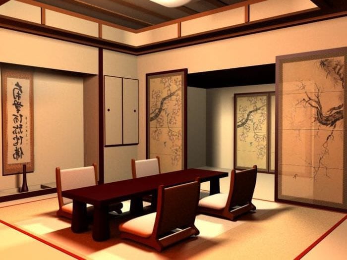 ljus inredning i en lägenhet i japansk stil