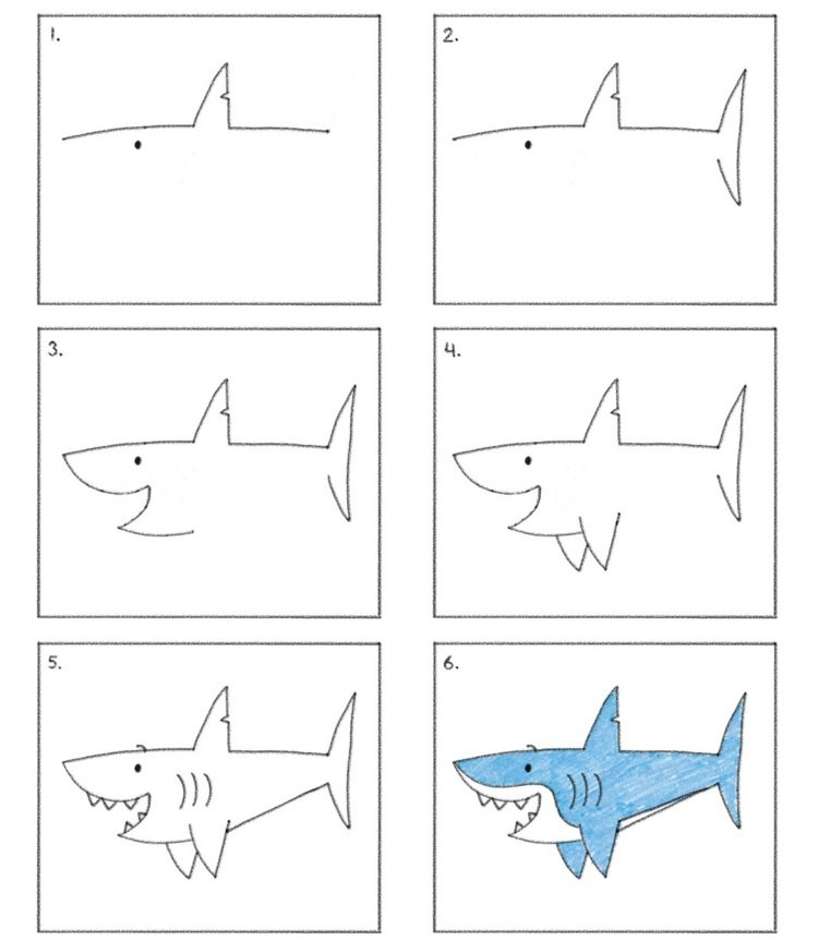 lær at tegne haj-fisk-trin-let